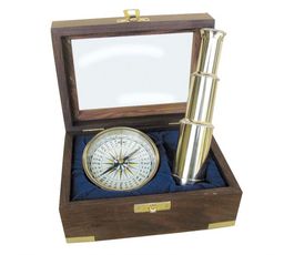 Приключенски комплект от телескоп и компас, в дървена кутия за подарък