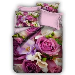 Луксозен спален комплект бельо Рози с 3D ефект