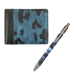 Мъжки комплект за подарък Портфейл и химикалка Camouflage Blue