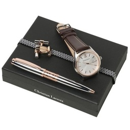 Луксозен мъжки комплект часовник, ръкавели и химикалка BOSS chrome