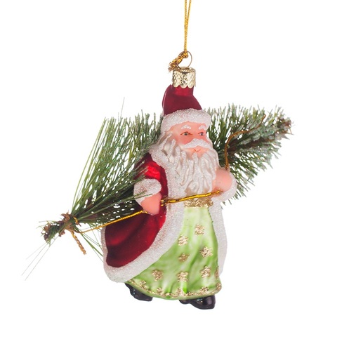 Стъклена играчка Дядо Коледа с елха L009