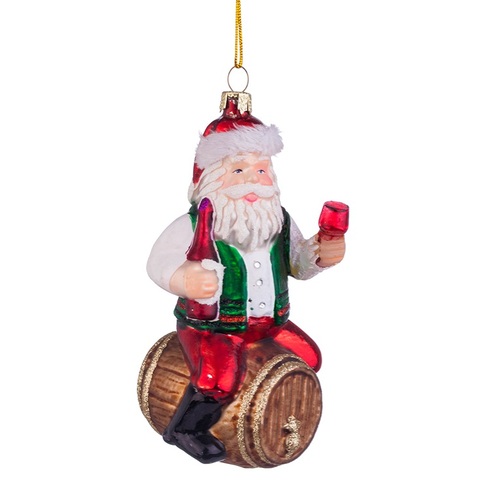 Стъклена играчка за елха Дядо Коледа с буренце L036