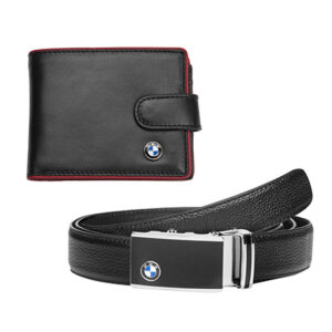 Мъжки комплект от портфейл и колан с логото на BMW