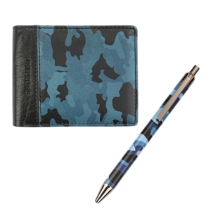 Мъжки комплект за подарък Портфейл и химикалка Camouflage Blue