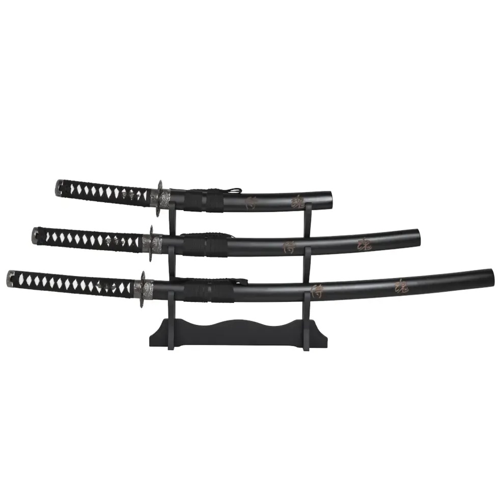 Комплект самурайски мечове Haller Stahlwaren Black Set, катана, танто и уакизаши