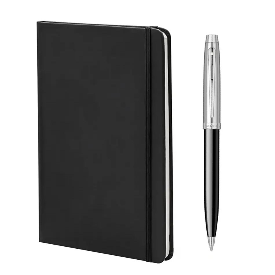 Комплект Sheaffer Glossy Black Chrome, химикалка и тефтер А5