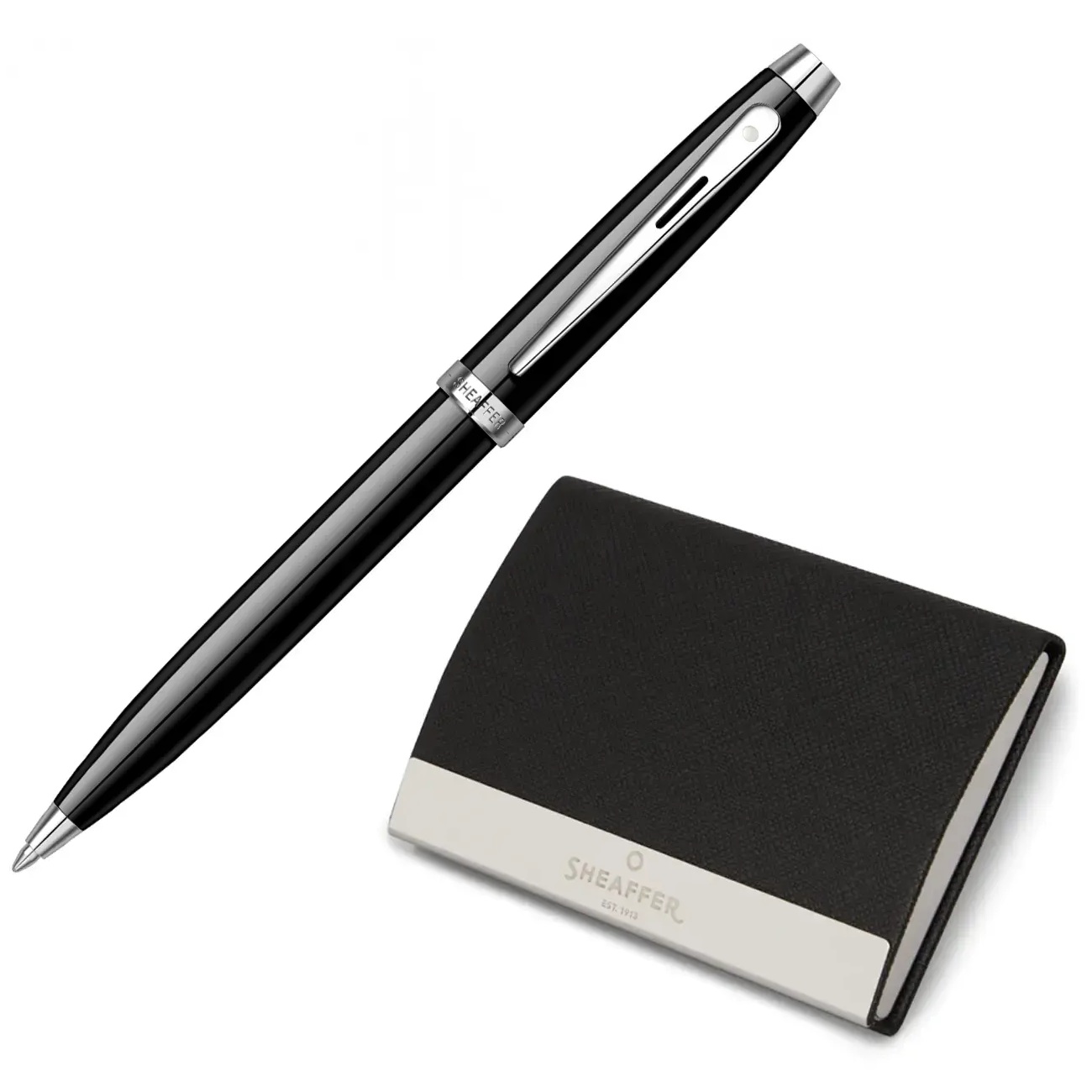 Комплект Sheaffer Glossy Black, химикалка модел 100 и визитник