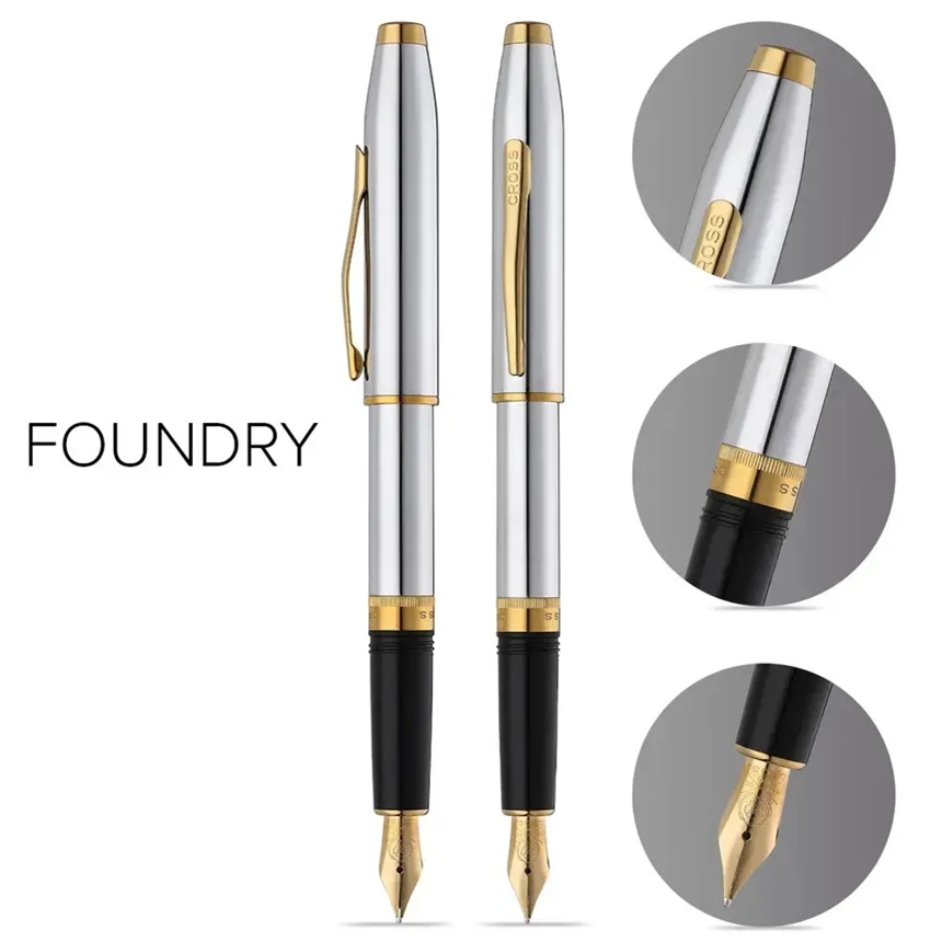 Писалка Cross Foundry Polished Chrome, с PVD Gold елементи - Image 3