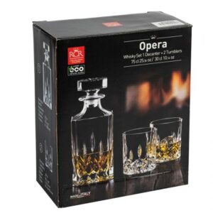 Сет за Уиски от бутилка и 2 чаши RCR, модел Opera