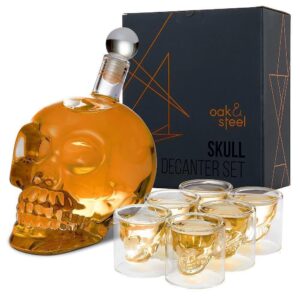 Уиски сет Oak & Steel Skull, декантер с 6 чаши за шот
