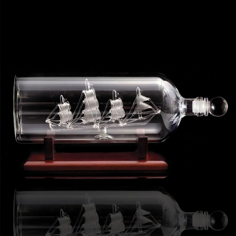 Декантер Mikamax Ship in a Bottle, с дървена поставка, 750мл - Image 3