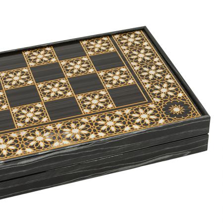 Луксозна табла Premium Orient Backgammon XXL, 50 см, черна със златисти орнаменти - Image 4