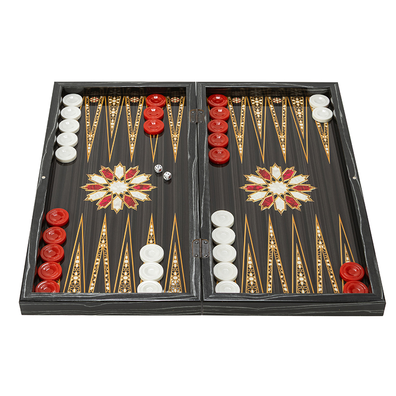 Луксозна табла Premium Orient Backgammon XXL, 50 см, черна със златисти орнаменти
