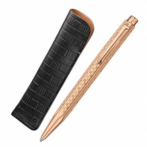 Луксозен комплект Caran d'Ache Ecridor Damier Rose Gold, химикалка и кожен калъф
