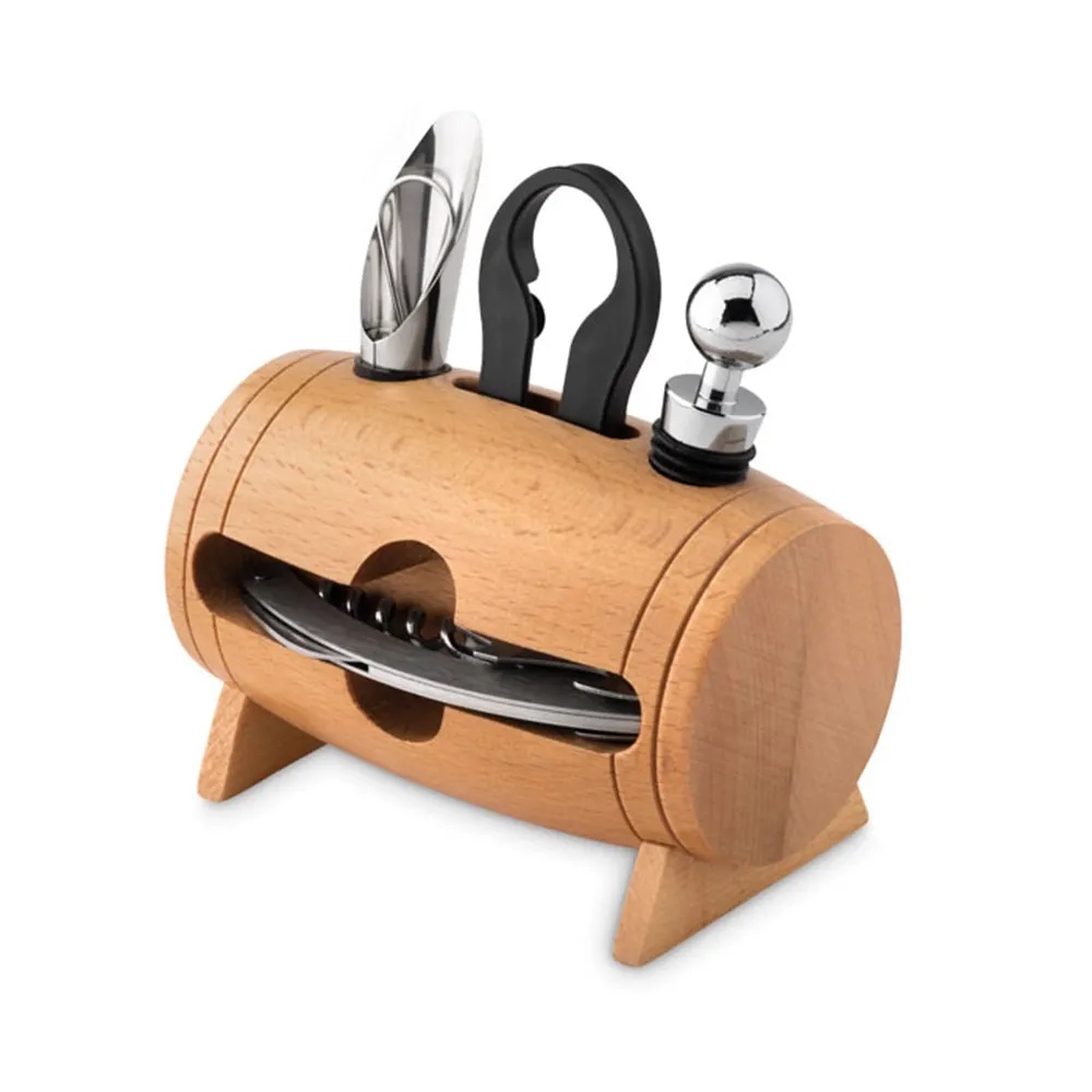 Комплект за вино Wooden Barrel, 4 части - Image 3