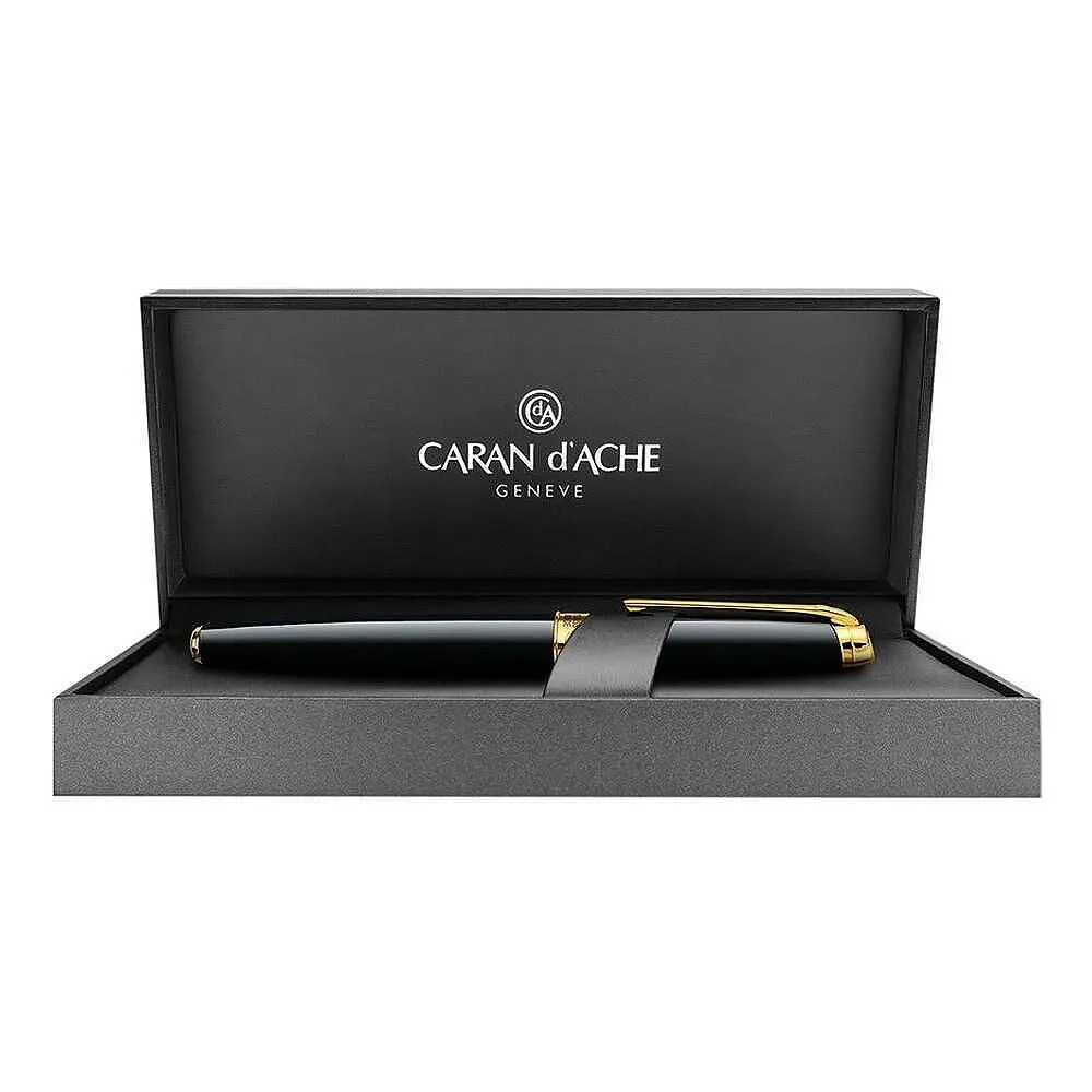 Луксозна писалка Caran d'Ache Léman Ebony Black & Gold, 18K златно перо F - Image 2